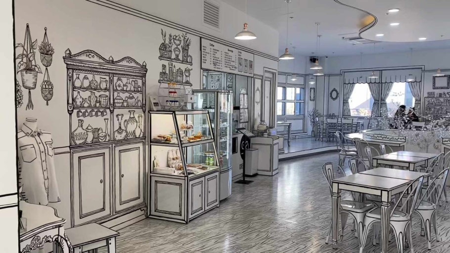 Greem Cafe với thiết kế 2D độc đáo như bước ra từ truyện tranh.