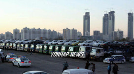 북한 수해복구 차량 420대