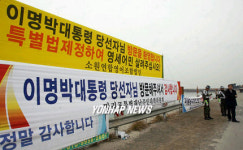 모항항 곳곳에 걸린 현수막