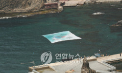 <독도 앞바다에 초대형 태극기 떴다>
