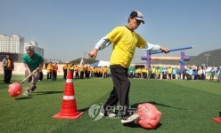 돼지몰이에 집중하는 노인들