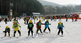 스키 배우는 어린이들