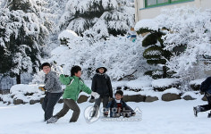 눈싸움 하는 어린이들