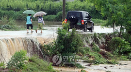 계곡으로 변한 도로