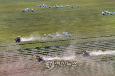 인제 소양댐 상류 축산조사료 수확한창