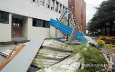 태풍으로 날아간 체육관 지붕