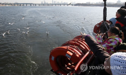 갈매기 먹이 주는 어린이들