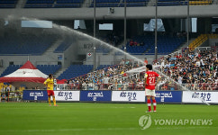 축구경기 잠시 중단..소방훈련인가?