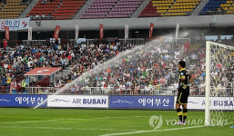 축구경기 잠시 중단..소방훈련인가?