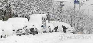 영동 폭설…눈 치우는 운전자