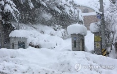 눈 속에 묻힌 휴업한 초등학교 진입로