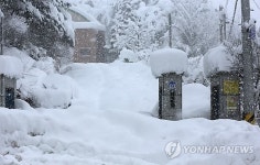 눈 속에 묻힌 휴업한 초등학교 진입로