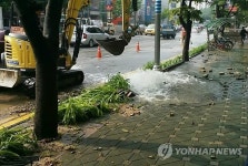 부산 도시철도 율리역 앞 상수도관 파열…교통통제