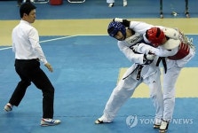 찍어차기 공격 당하는 이대훈