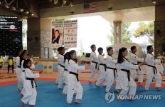 `위풍당당 태권시범단…미 LA서 국제태권도축제 개막