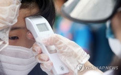 체온 측정하는 초등학생들