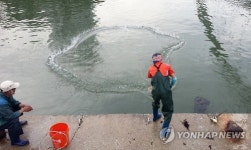 투망으로 고기 잡는 주민