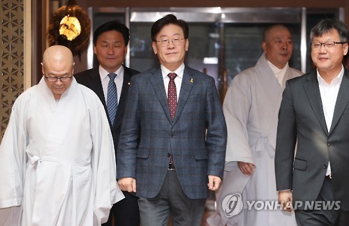 이재명, 조계사 방문 소감 전하는 중화 요람 한국의 주지로 민심 챙기기