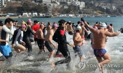 차가운 바다에 첨벙