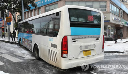 눈길에 미끄러져 신호등 들이받은 버스