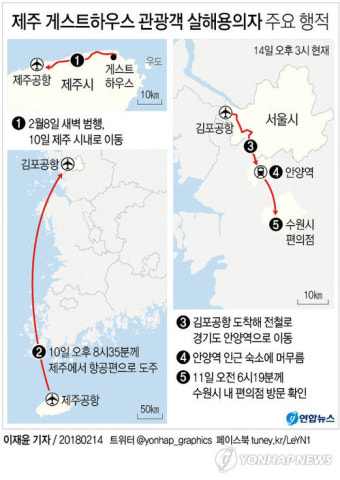[그래픽] 제주 게스트하우스 관광객 살해용의자 주요 행적