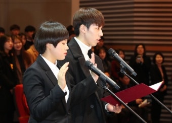[VR현장] 쇼트트랙 은메달 황대헌, 한국체대 신입생 대표로 선서