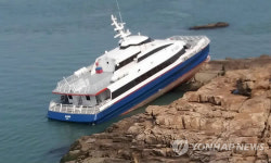암초위에 올라 탄 핑크돌핀호