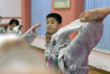 발차기하는 북한 태권도 신동