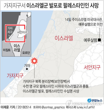 [고침] 그래픽(가자지구서 이스라엘군 발포로 팔레스타인인 사망)