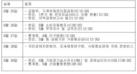 [표] 주요경제지표 및 행사 일정(6월25일∼29일)