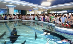 북한 평양대동강수산물식당 수족관