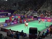 점수 전광판 꺼진 배드민턴 경기장