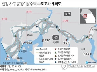 [그래픽] 한강 하구 공동이용수역 수로조사 계획도