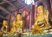 국내 최대 진흙 불상 법주사 삼존불 새 옷 입었다