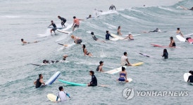 서퍼 가득한 죽도해변