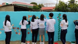 완도 치매안심마을 담벼락에 꽃이 활짝 폈다