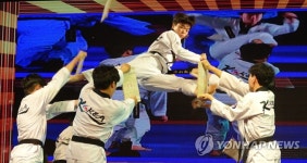 인도 동부 부바네스와르에서 열린 태권도 시범단 공연