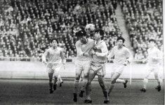 1990년 10월11일 북한 평양에서 열린 남북 통일축구 1차전 경기 장면