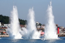 하늘로 솟구친 물보라