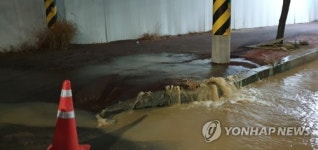 광주 서구 농성광장 도로 침수…배수관 누수