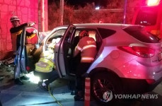 교차로 지나던 차량이 고가교 벽면 충돌
