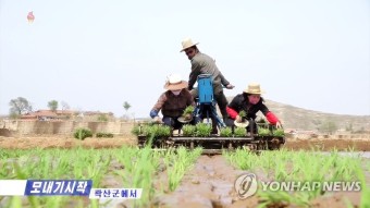 북한, 평안북도 곽산군서 올해 첫 모내기