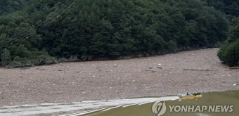 소양호 상류에 몰려든 부유물