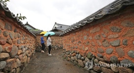 독특한 풍경 단계마을 돌담길