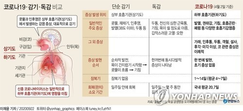 [그래픽] 코로나19·감기·독감 비교