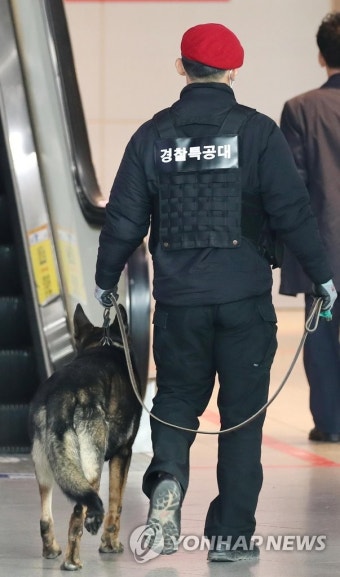 서울역 수색하는 경찰 탐지견