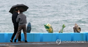 비 내리는 제주 바다