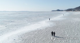 한파에 꽁꽁 언 동막해수욕장
