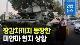 [영상] 장갑차 앞에서 저항의 세 손가락 든 미얀마 승려