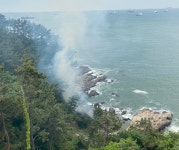 부산 영도구 75광장 야산서 불…잔불 정리 중